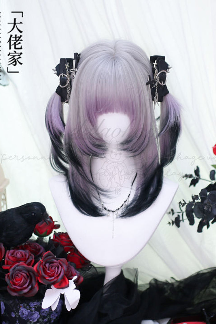 Purple Gradient Air Bangs Sweet Lolita Short Wigs