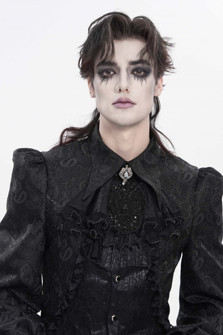 Black Printed Diamante Beaded Embroidered Patchwork Lace Men's Gothic Luxurious Royal Neckwear