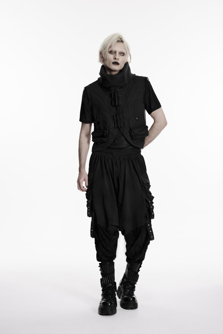 Black Studded Pleated Eyelet Men's Punk Handsome Cool Pants