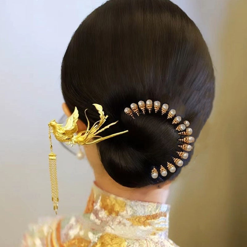 Golden Phoenix Stick and Pearl Hairpins