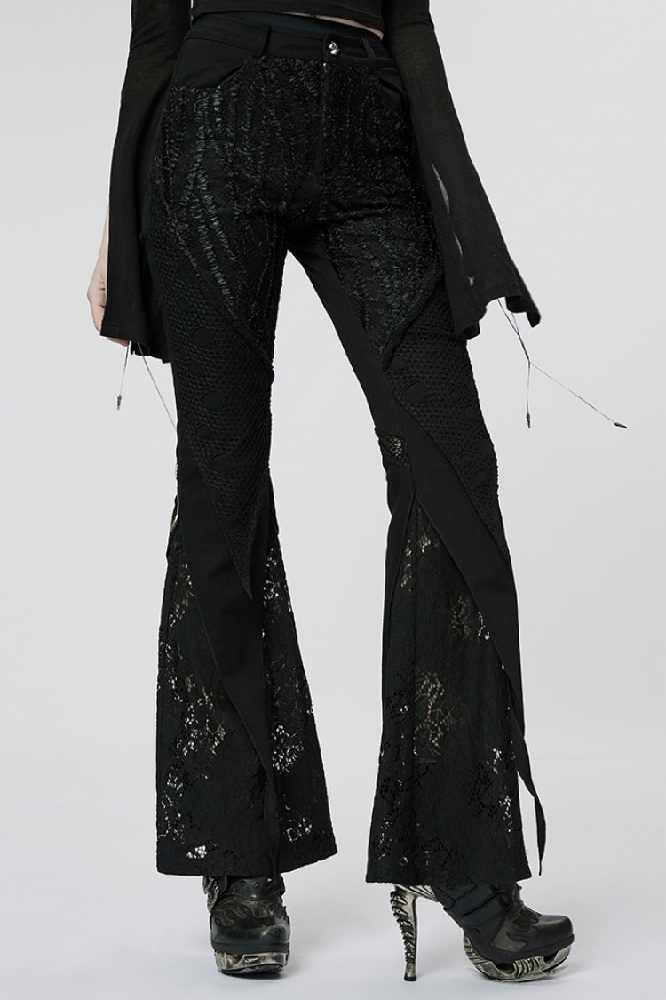 Black Stitching Lace Slim Women's Gothic Flared Pants