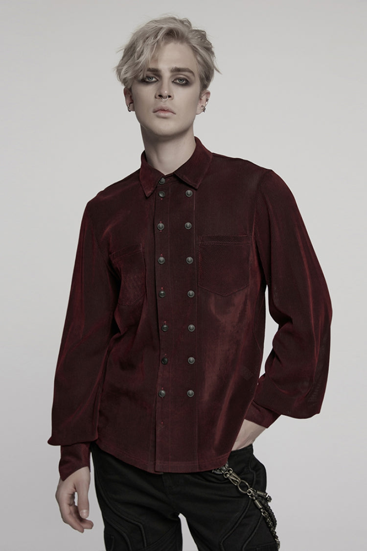 Black/Red Double-breasted Long Puff Sleeves Men's Gothic Blouse