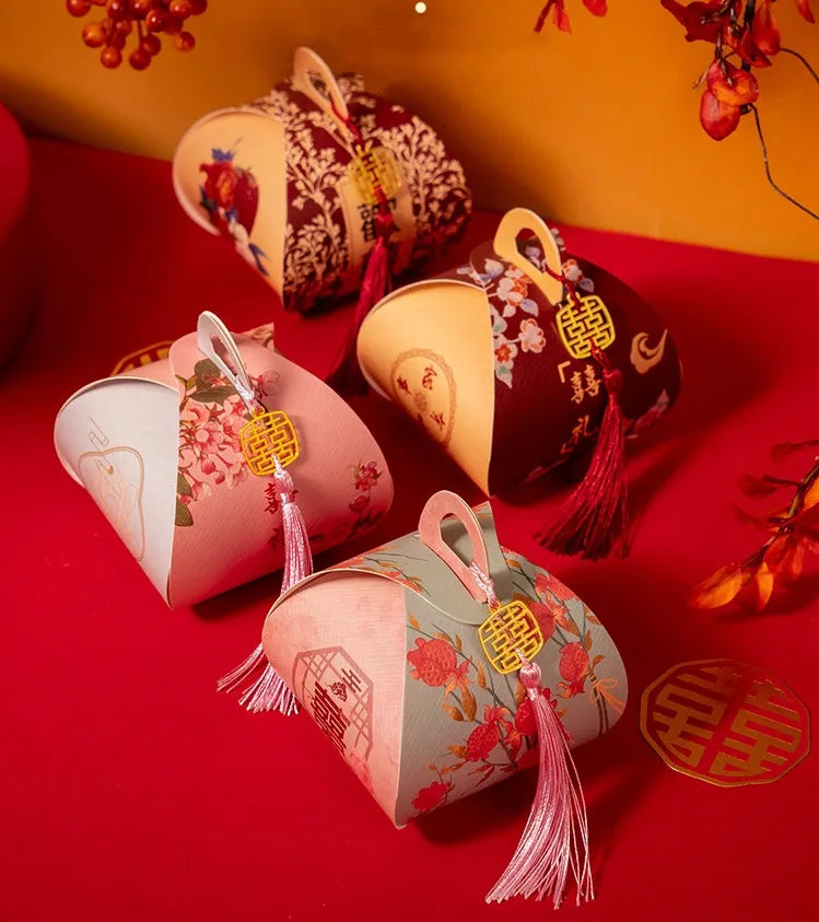 Floral Favor Box With Double Happiness and Tassel (20pcs)