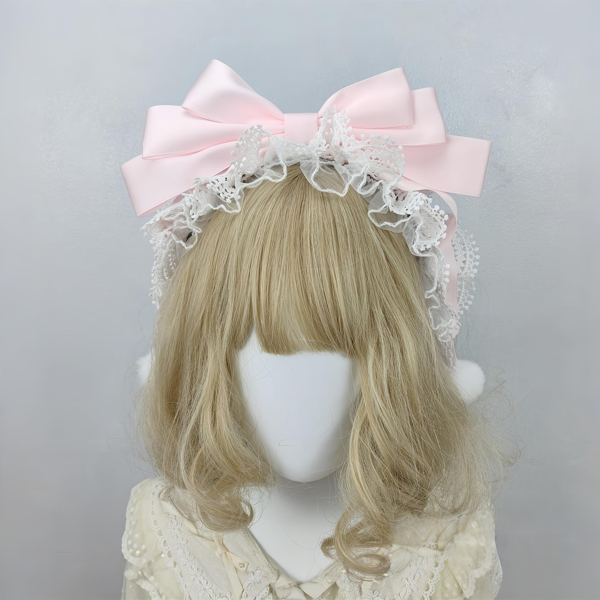 Sweet Lolita Lace Bowknot KC, Pom-pom Accent