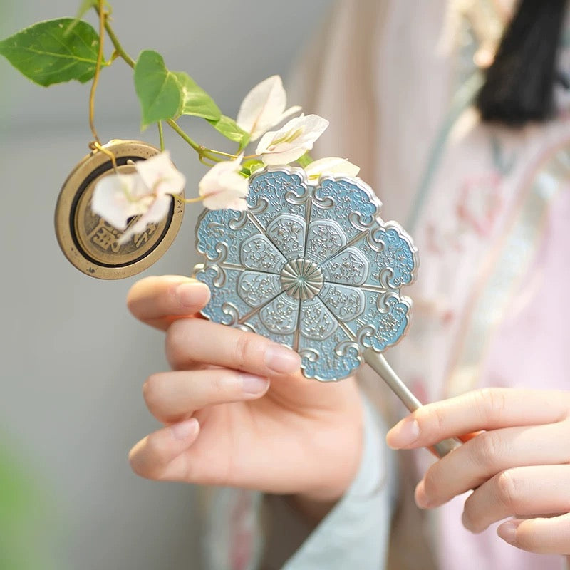 Azure Lotus Relief Chinese Hand Mirror