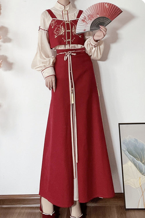 Red Song Han Element Soft And Comfortable High Waisted Sweet Hanfu Dress