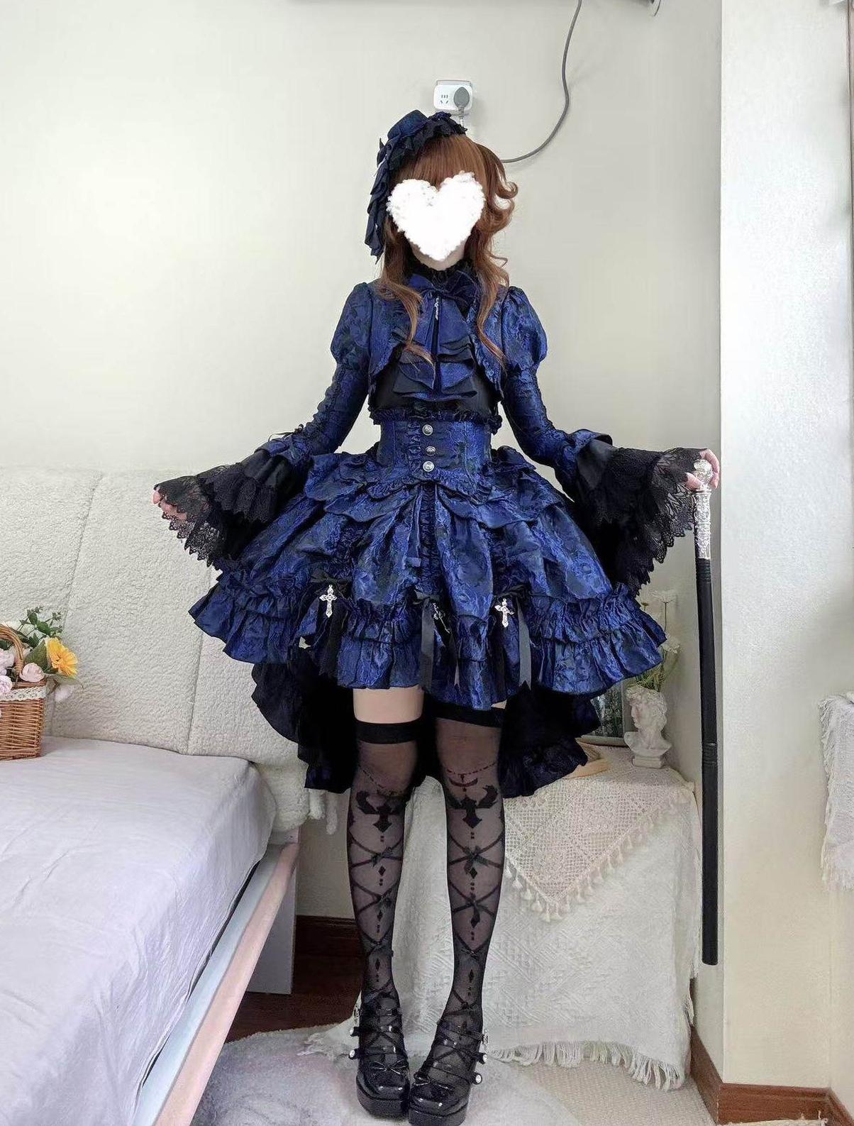 Cross Nocturne - Gothic Lolita Corset Dress Set, High-low Hem & Cross