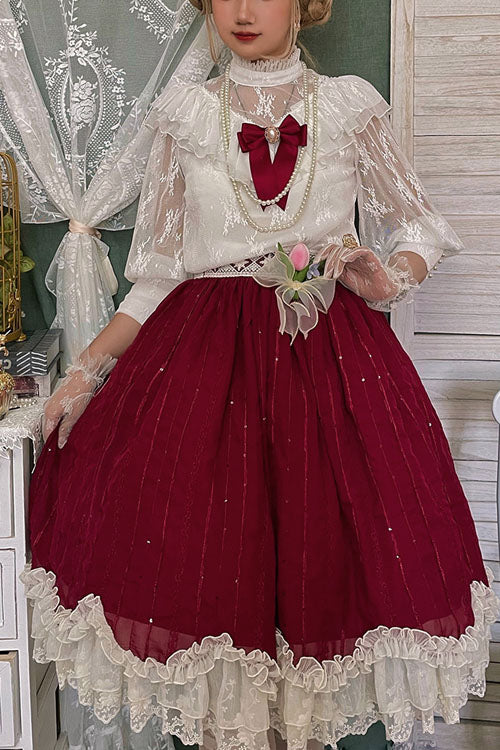 Wine Elegant Vintage Tulip Multi-Layer Ruffled Classic Lolita Skirt Dress