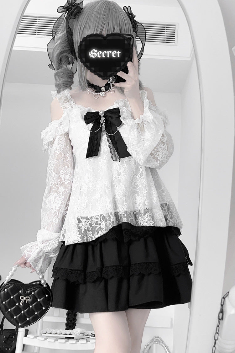 Black Triple-Layered Ruffle Lace Japanese Jirai Kei Skirt