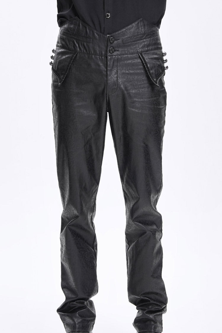 Black High Waisted Faux Leather Men's Gothic Pants