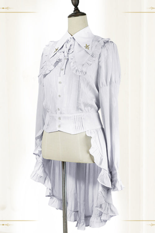 Vintage Lapel Collar Long Sleeves Ruffled Swallowtail Ouji Lolita Blouse