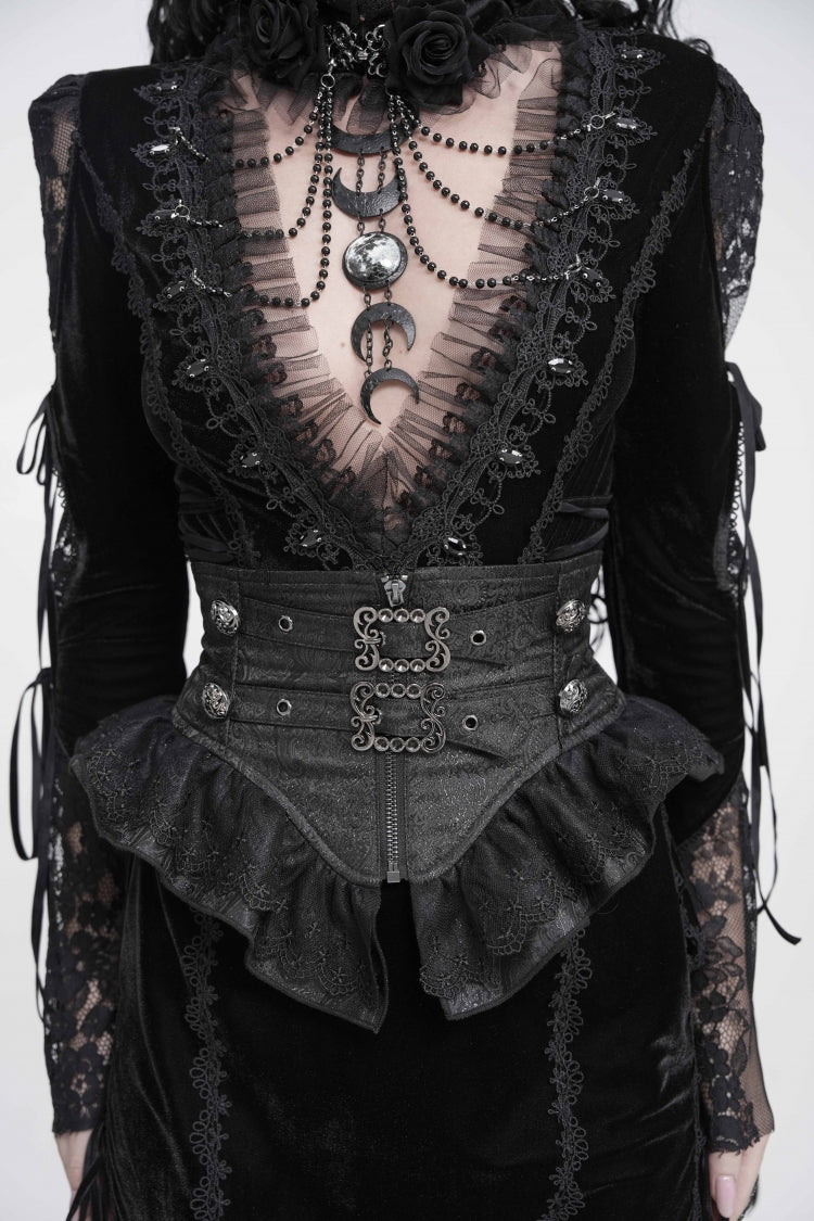Black Lace Slim Fit Buckled Zippered Pleated Women's Gothic Girdle