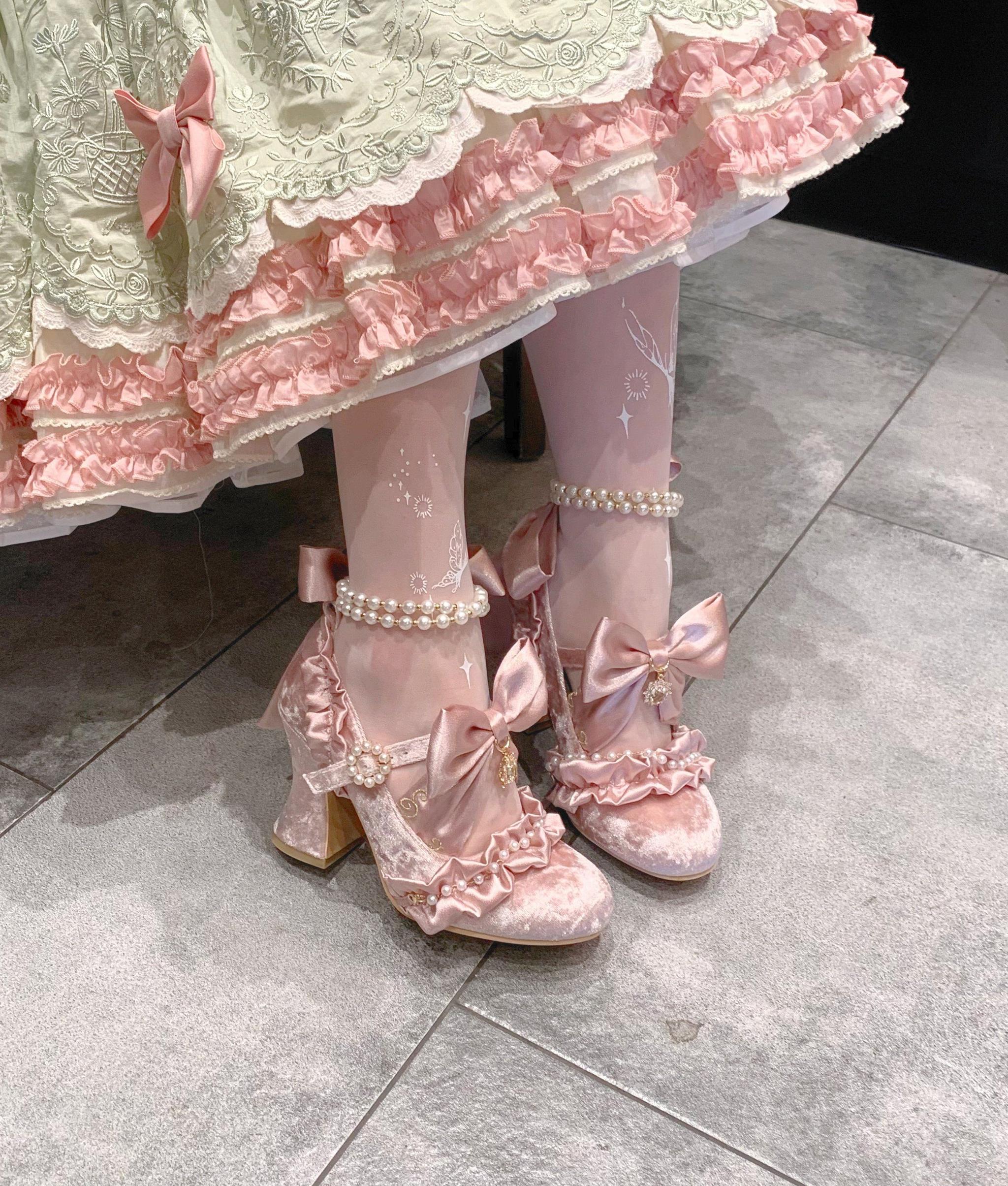 Ribbon Anthem - Gorgeous Classic Lolita Heels, Detachable Bow & Pearl