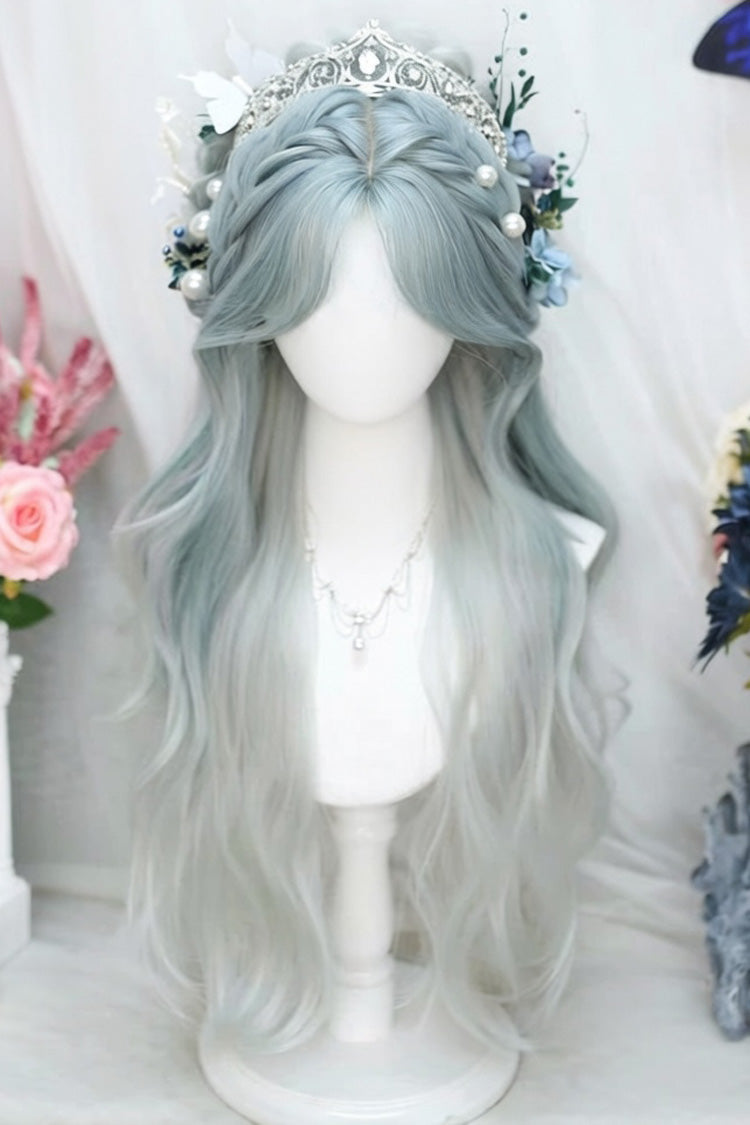 Blue/Grey Ombre Eight Bangs Long Curly Sweet Lolita Wig