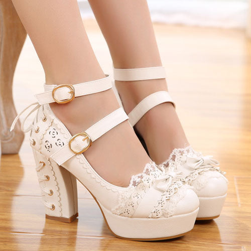 Sweet Princess Lace Bow Sweet Lolita Shoes 3 Colors