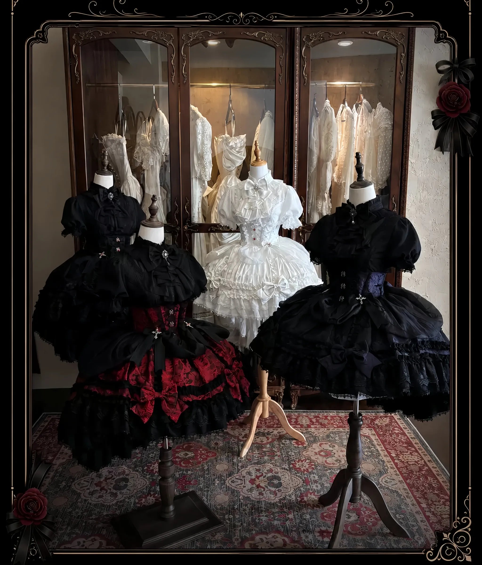 Spider Cross Knot - Gothic Lolita Skirt Set, High-low Hem and Fishbone Waist