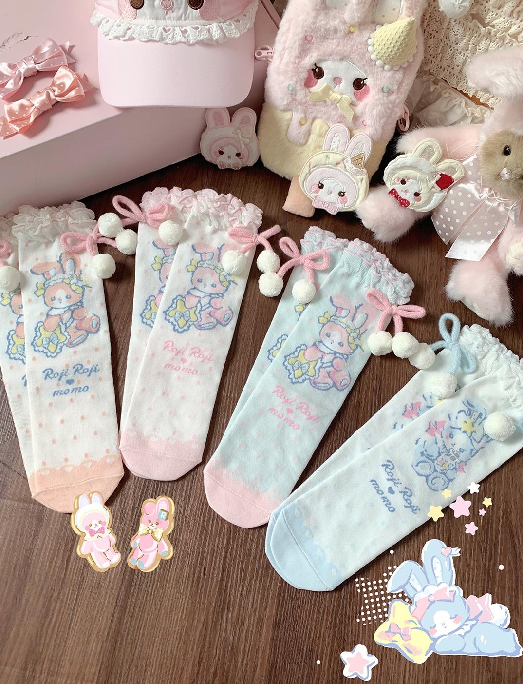 Kawaii Lolita Mid-Calf Socks, Rabbit Print