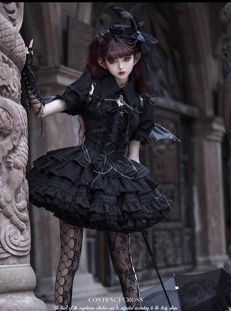 Contract Cross - Gothic and Elegant Lolita JSK Dress, Solid Color