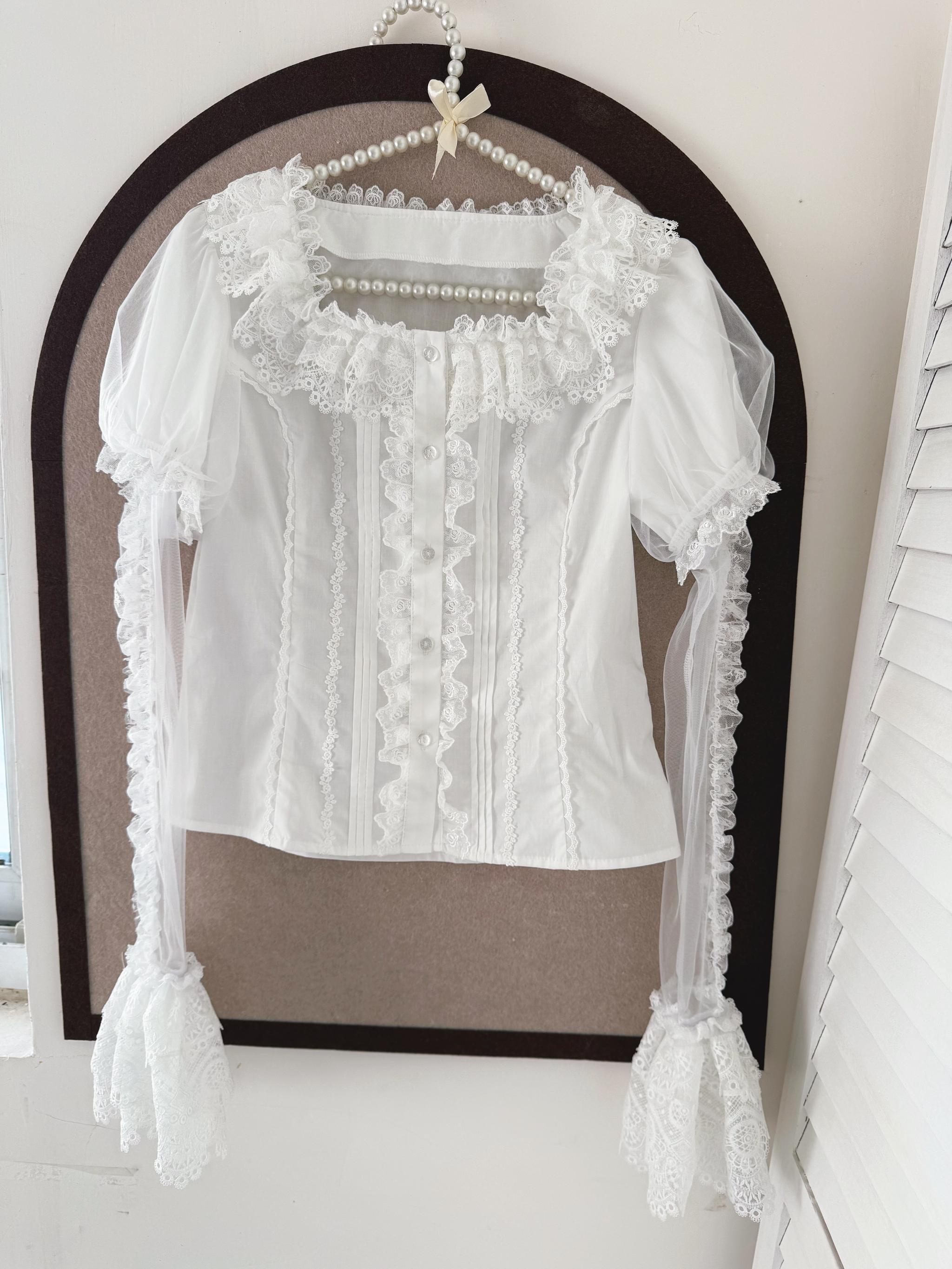 Frosted Starlight - Old School Lolita Blouse, Detachable Sheer Sleeves
