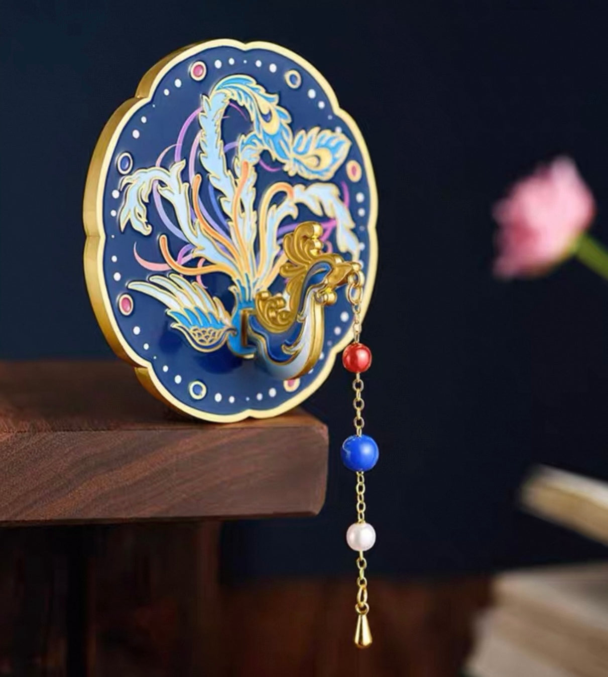 Azure Phoenix Chinese Pocket Mirror