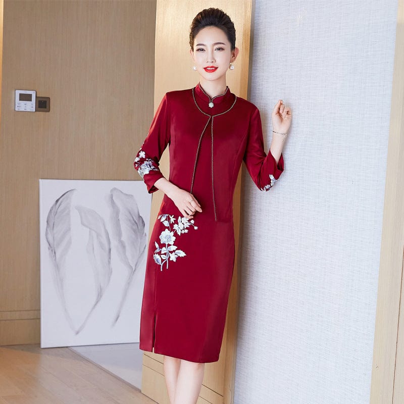 Aslinhafnu Qipao Plus size midi Cheongsam for mothers