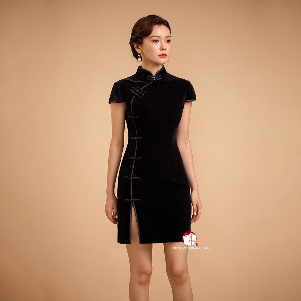 Aslinhanfu Exclusive designer collection, black mini Qipao