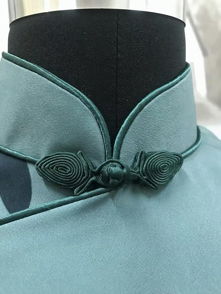 Aslinhanfu Ms.Tang wei inspired floral pattern, artificial silk chiffon, long qipao