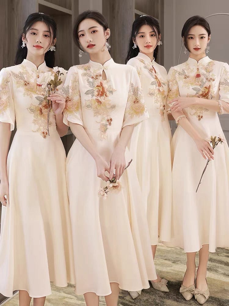 Aslinhanfu Chinese modern style, tea ceremony midi Qipao