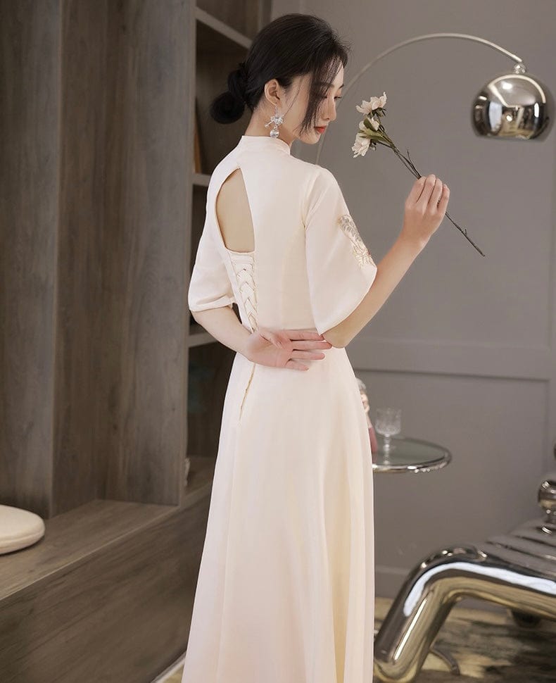 Aslinhanfu Chinese modern style, tea ceremony midi Qipao