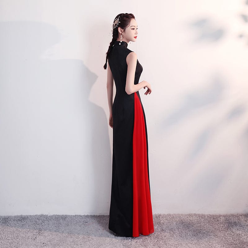 Aslinhanfu Old Shanghai style, satin fabric long Qipao