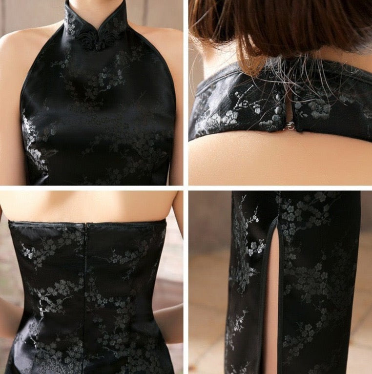 Aslinhanfu Chinese modern style, backless long Qipao