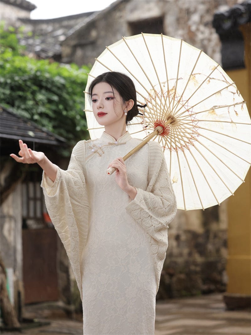 Aslinhanfu Fall and winter colleciton, openwork design, knitting Qipao Shawl