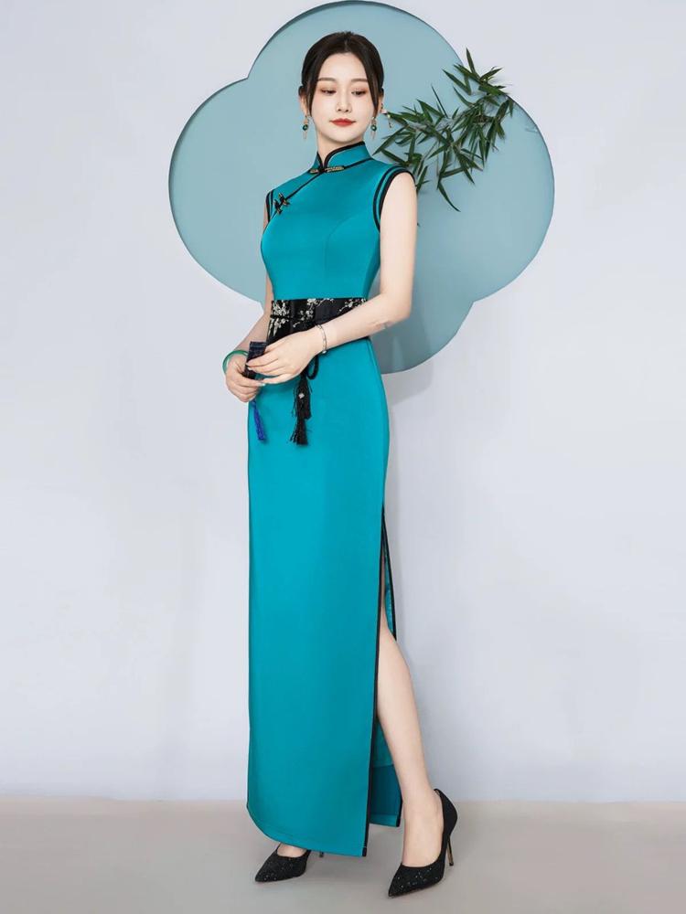 Aslinhanfu Sleeveless, long plus size Cheongsam for mothers