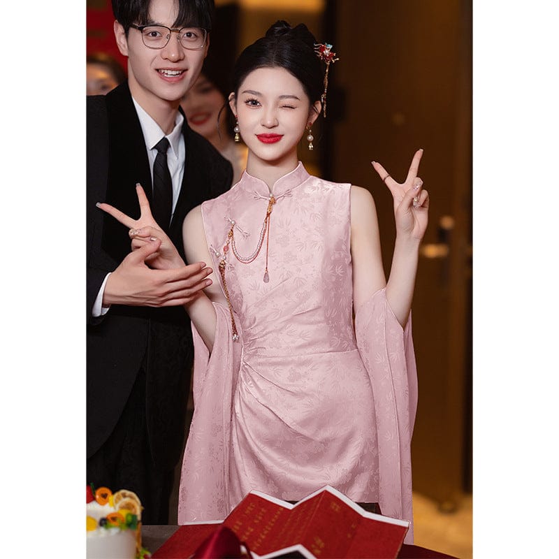 New Chinese style (新中式), jacquard red midi Cheongsam
