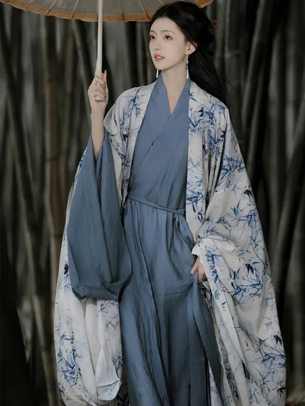 Bamboo-Dyed Frost Wei Jin Hanfu with Wide Sleeves