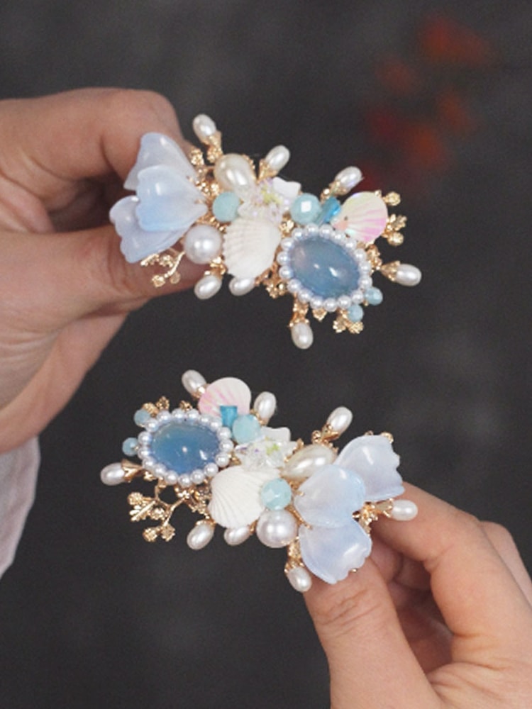 Blue Flower Hair Clip & Earring Set
