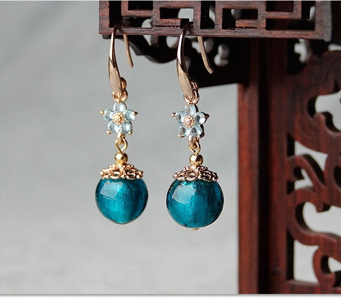 Blue Flower Beads Drop Earrings Dangle earrings