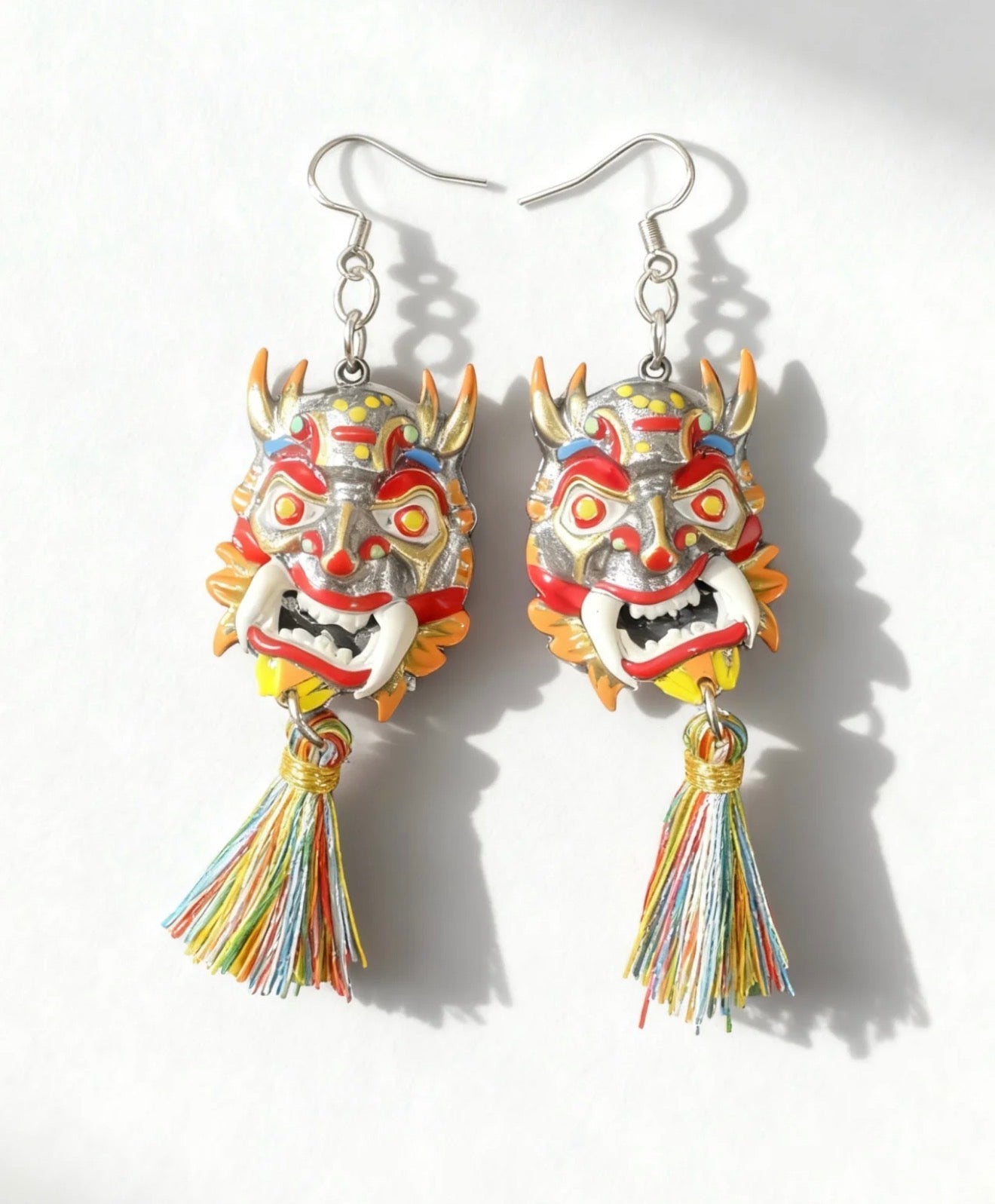 Azure Lion Mask Tassel Earrings | Ancient China Jewelry
