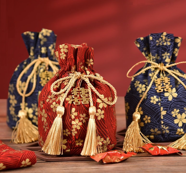Plum Blossom Wedding Favor Pouch Bag