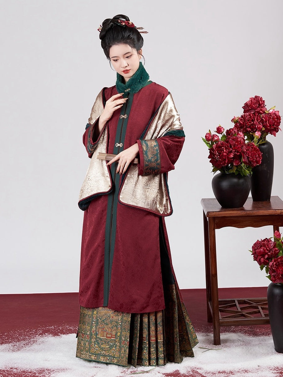 Ming Dynasty Hanfu Mamian Skirt Set for Women – Winter Jacket Outfit