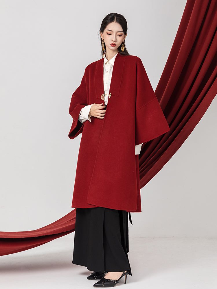 Women’s 100% Wool Hanfu Coat – Ming-Style Winter Overcoat