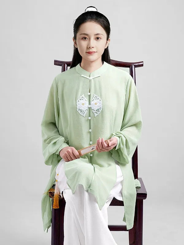 Light Green Tai Chi Outfit for Women – Flowy Two-Piece Set