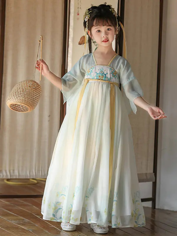 Light Blue Girls Chinese Tang Dynasty Style Fairytale Hanfu Dress