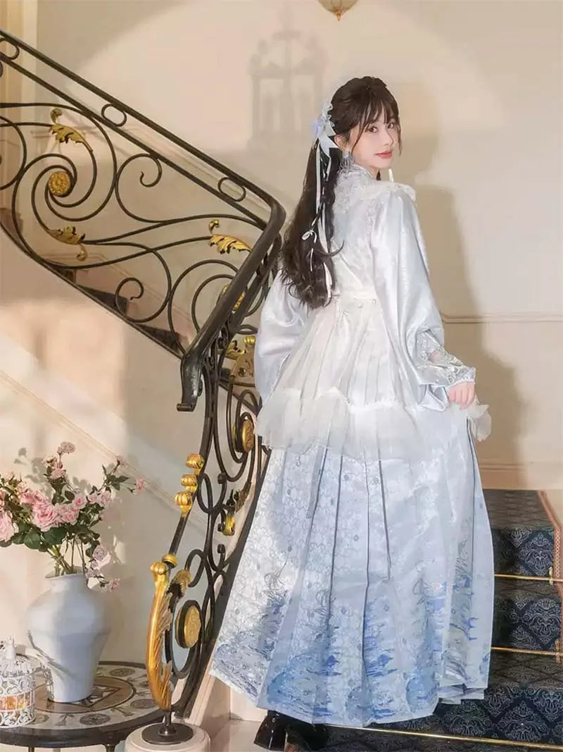 Mamian Skirt | “Sea Song” Original Hanfu Set with Cross-Collar Pipa Sleeves