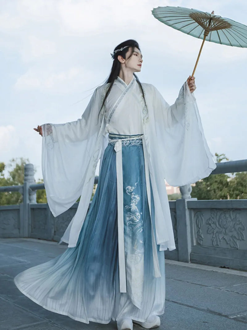Men's Hanfu Wei Jin style gradient ruqun with traditional Chinese cross-collar design