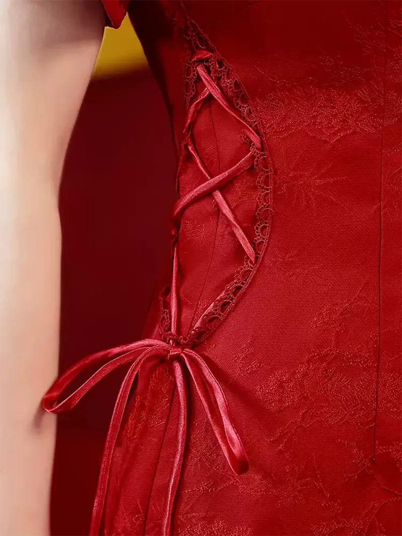 Elegant Modern Wedding Qipao Red Short Chinese Bridal Dress
