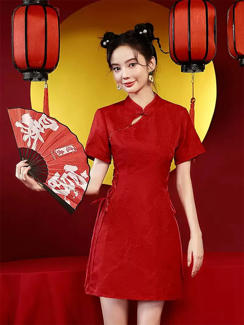 Elegant Modern Wedding Qipao Red Short Chinese Bridal Dress