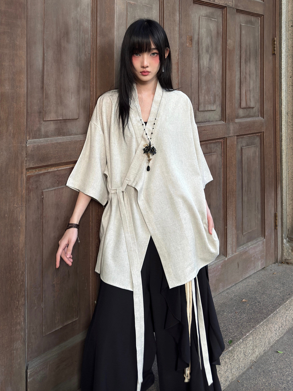 New Chinese Style Cross Collar Long Sleeve Cardigan