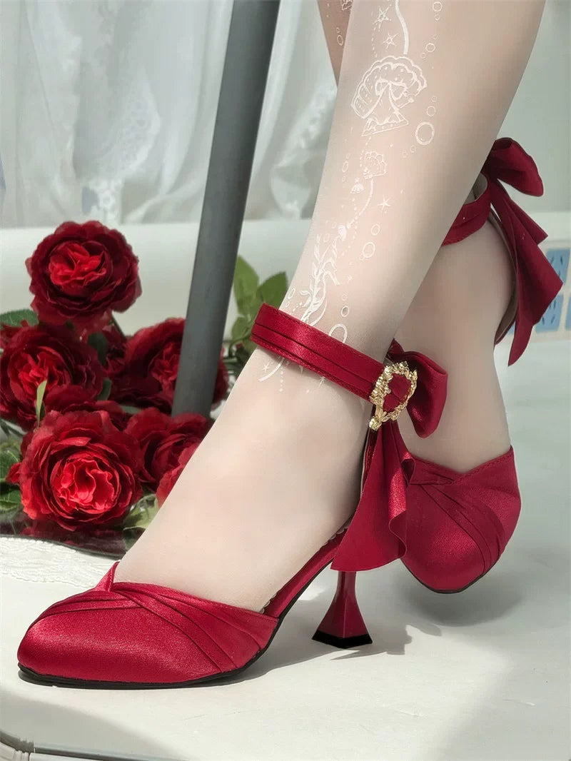 Coronation - Classic Lolita Wine Glass Shaped Heels Shoes, Detachable Bow