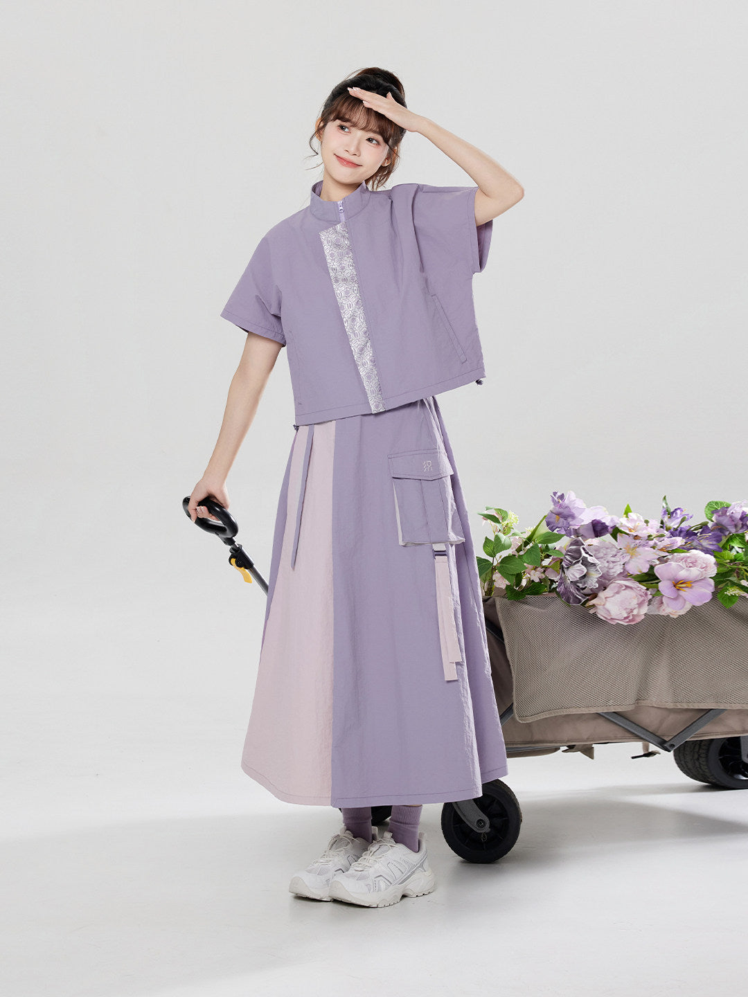 Xunshan | New Chinese Style Stand Collar Top and Skirt Set